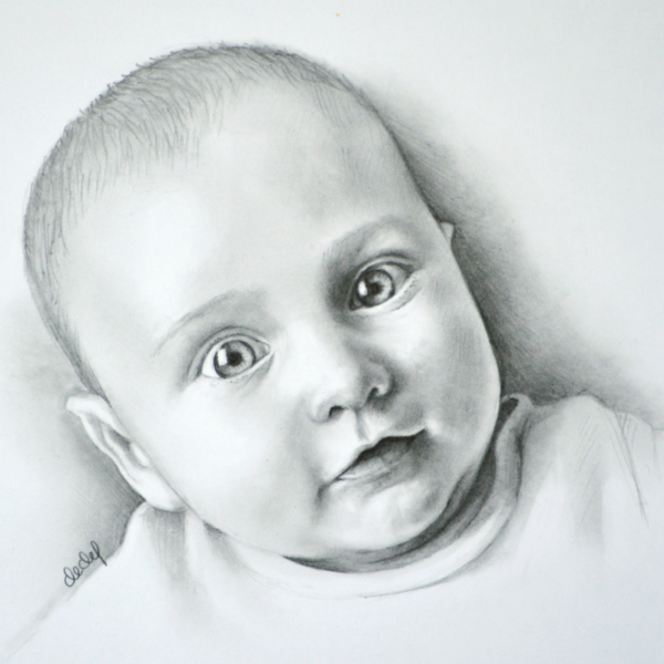 Commandez un portrait d'enfant d'après photo, dessin au crayon graphite