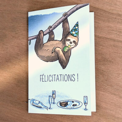 carte illustrée félicitations paresseux tatou et iguane